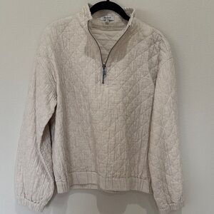 Madewell Quilted Half-Zip Pullover in Light Taupe
